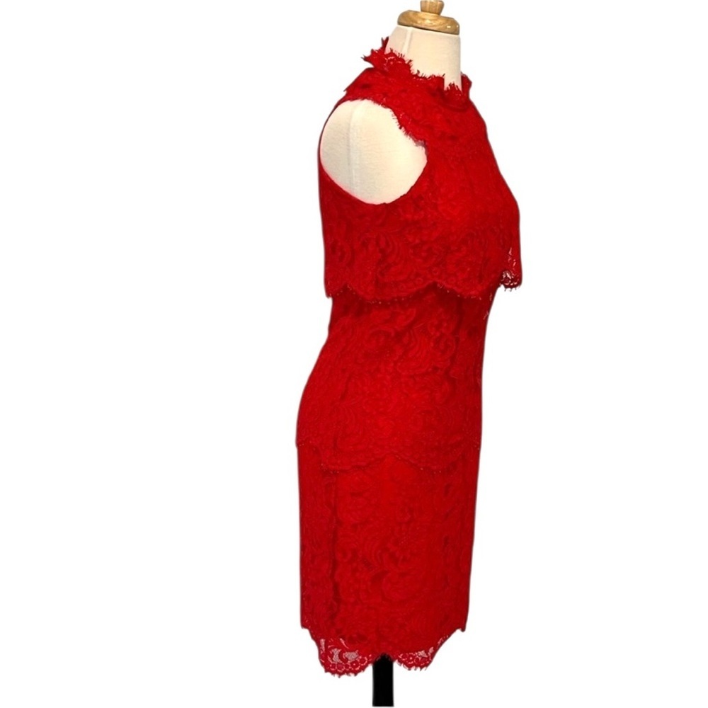 REISS Sophia Lace Overlay Dress China Red Tiered Size 4 NWT - Picture 2 of 11